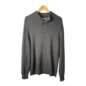 American Eagle Gray Button Mock Neck Sweater Academia Grandpa Men‎ Size Large